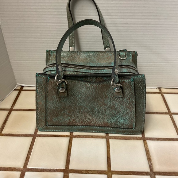 Patricia Nash Bag Satchel Crossbody Detachable Strap Turquoise Embossed Purse - Picture 4 of 13